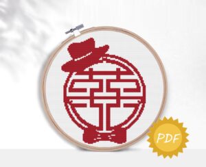 red happiness blessing easy cross stitch beginner pattern
