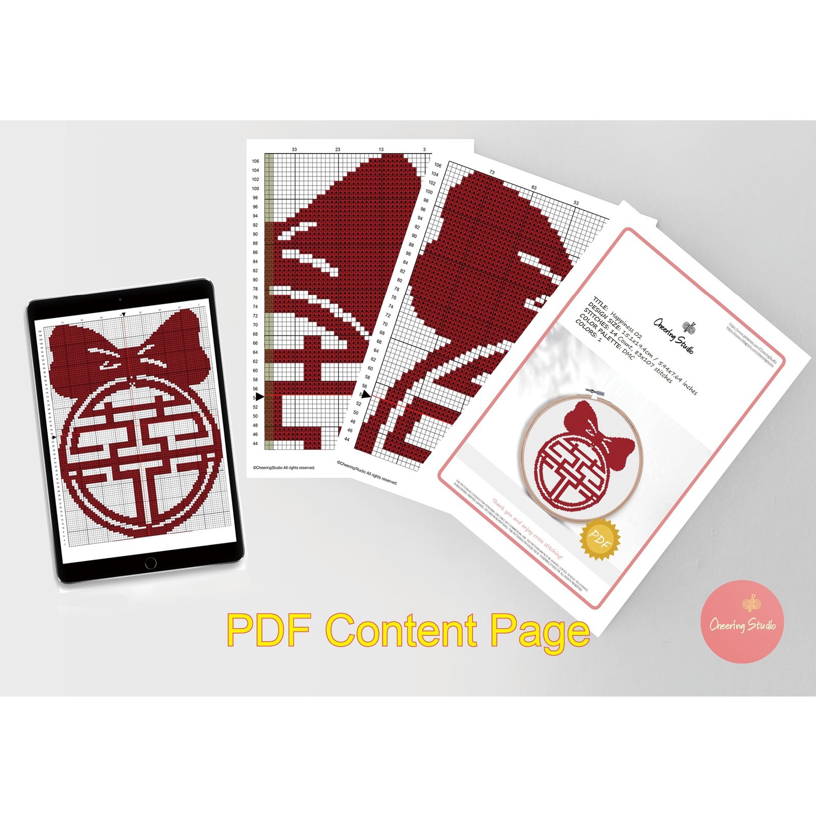 Happiness Cross Stitch Pattern Cheering Studio