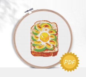 avocado egg toast cross stitch pattern