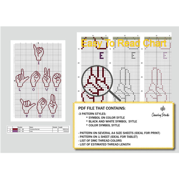 i love you cross stitch pattern content page
