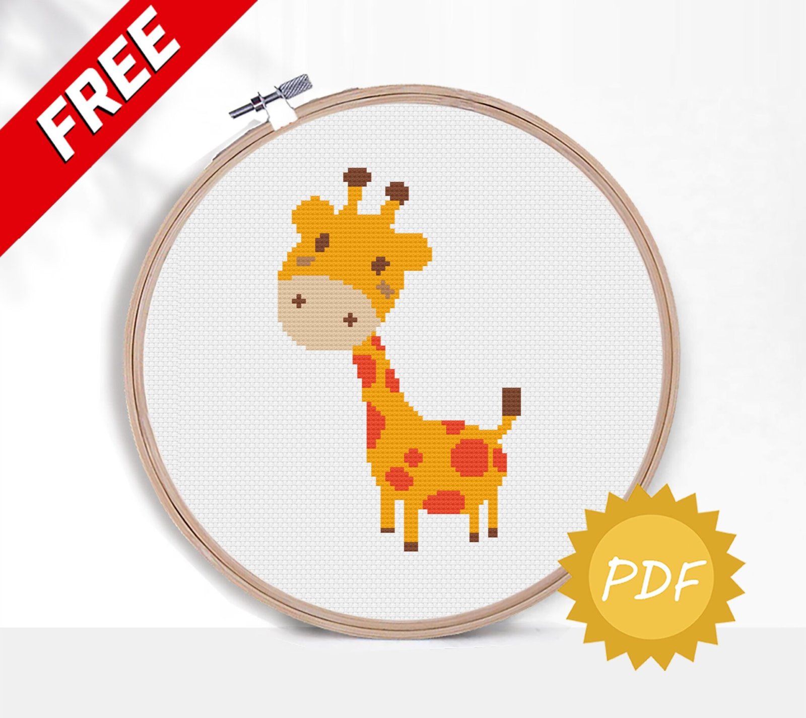 FREE cross stitch animal pattern Giraffe Cheering Studio